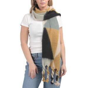 LULLA COLLECTION Yellow Geometric Chunky Braided Tassels Scarf